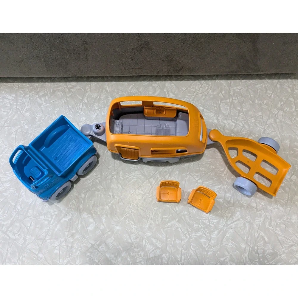 Green Toys RV Camper Set Blue Truck Orange Trailer Recycled Plastic Toy